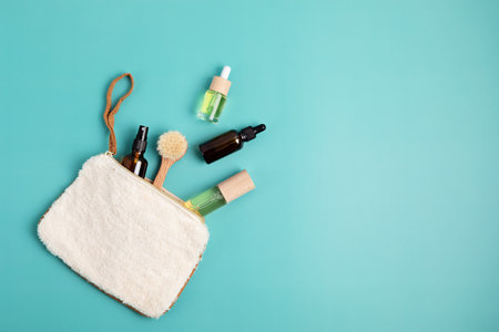 Organic natural zero waste cosmetic. Sustainable self care, wellness concept. Top view, flat layの写真素材