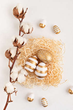 Easter zero waste, eco friendly decoration, eggs and flowers. Christian religious Easter holiday