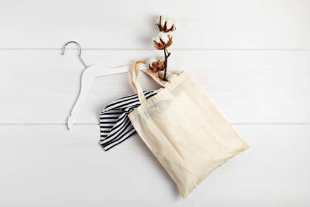 Mockup with organic cotton tote bag. Sustainable ethical consumption ideaの写真素材