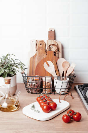 Eco friendly kitchen utensils and decoration, sustainable ethical lifestyle, zero waste storage
