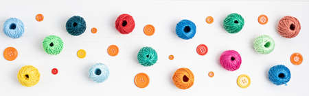 Diy, hobby, handwork concept. Tools and accessories for crafting and leisure. banner