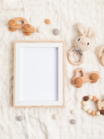 Eco fiendly child wooden toys. Sustainable, developmental, sensory toys for babies and toddlersの写真素材