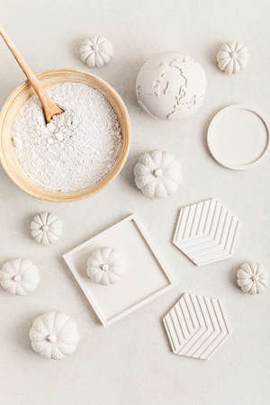 Handmade craft gypsum objects for interior decoration. Artisan, small business, diy, hobby idea