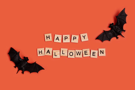 Top view of Halloween decoration. Party, invitation, halloween decoration concept.の写真素材