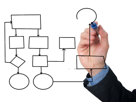 Businessman drawing empty diagram on visual screen. Isolated on white background. Stock Image