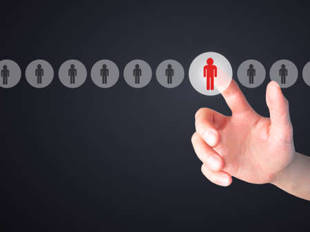 Networking and Recruitment - Hand pressing a button on blurred background. Business, technology, internet concept. Stock Photoの写真素材