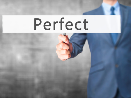 Perfect - Businessman hand holding sign. Business, technology, internet concept. Stock Photoの写真素材