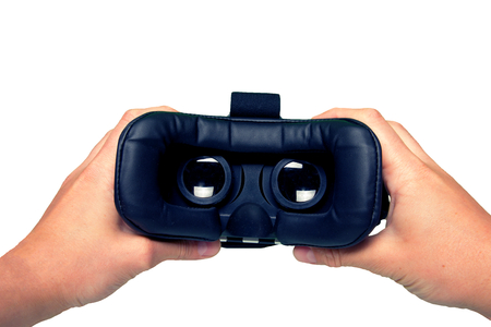Man holding virtual reality goggles  Stock Imageの写真素材