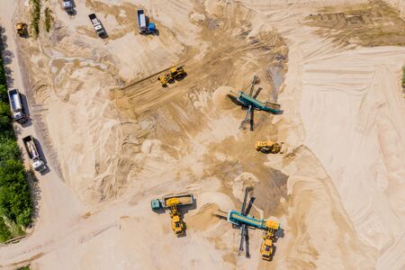Aerial view of sand mining operation extracting a range of mineral sands.の写真素材