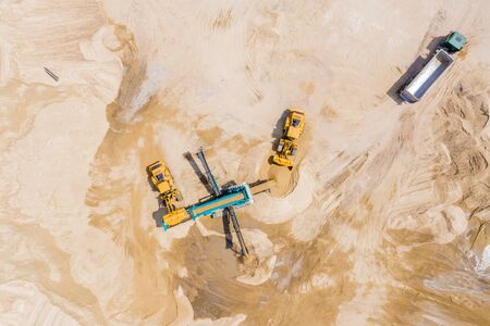 Aerial view of sand mining operation extracting a range of mineral sands.の写真素材