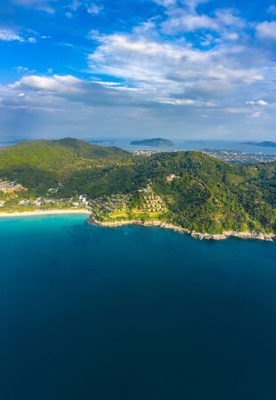 aerial view sunset above Nai Harn beach. Nai Harn beach is a famouse landmark and popular sunset viewpoint of Phuket Thailandの写真素材
