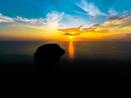 Tourism watching beautiful sea with sunset scene. Aerial View