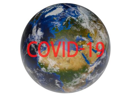 Coronavirus. Covid-19. Coronavirus Pandemic. Coronavirus2019. Earth with text concerning the Coronavirus Pandemic.の写真素材