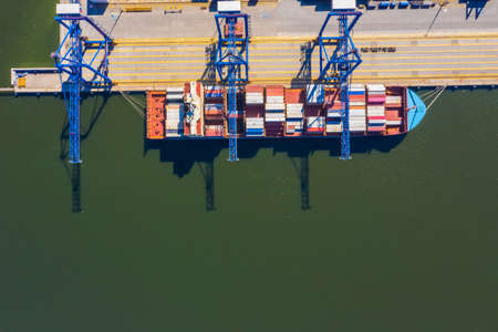 Container ship in import export and business logistic, By crane, Trade Port, Shipping cargo to...