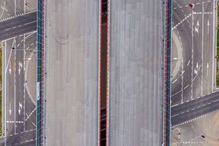 aerial top view of road construction site. building of new city highway. drone image. new road...