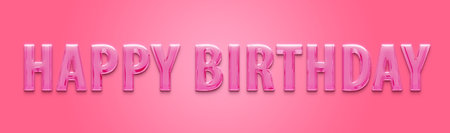 Happy Birthday painting text phrase. Calligraphy lettering word graphic, vintage art for posters and greeting cards design. Calligraphic quote in pinkink isolated on white. illustrationの写真素材