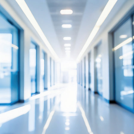 Hospital corridor blur image background of in or clinic image conceptの写真素材