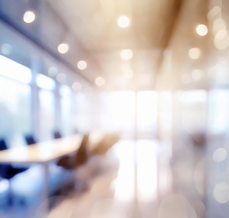 Abstract blurred office hall interior and meeting room. Blurry corridor in working space with defocused effect. Use for background or backdrop in business conceptの写真素材