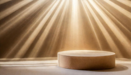 Beige studio background. Neutral background with soft rays. Warm soft light studio lighting. Photostudio soft box neutral lighting.の素材