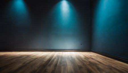 Empty elegant dark room at night with copy spaceの素材