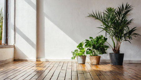 photo empty white wall interior with small plantの素材