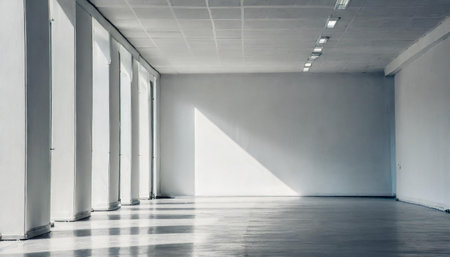 modern minimalist interior with a big empty white wall.の素材