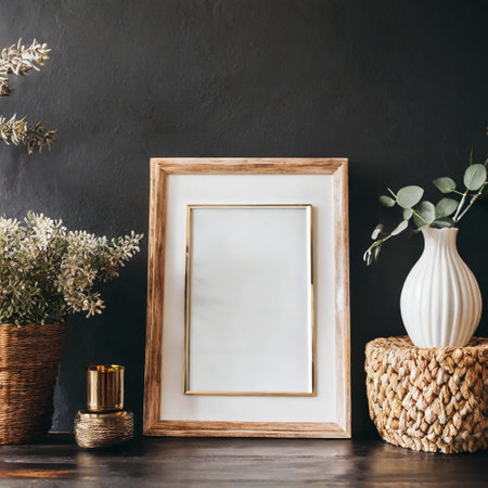 Mockup poster frame close up in minimalist modern interior background, 3d renderの素材