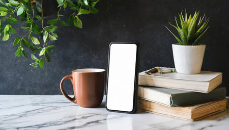 marble counter with copy space for your product in blurred living room backgroundの素材