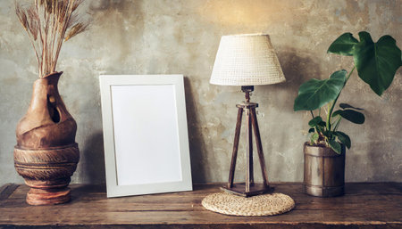 mock up poster and canvas in vintage interior backgroundの素材