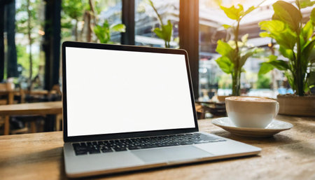 screen blank laptop table background white mockup computer business technology office notebook work display portable home desk workspace view room wooden workplace cyberspace open designの素材