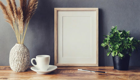 Mock up poster frame in Scandinavian style hipster interior. Minimalist modern interior design.の素材