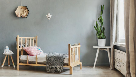 Interior of the childroom. sleeping places. illustration. Mock up wall.の素材