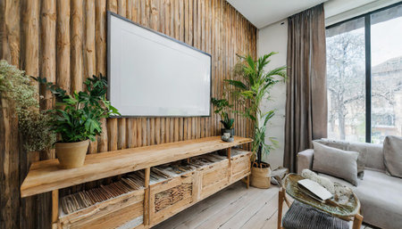 mock up posters in living room interior. Interior scandinavian style. 3d rendering, 3d illustrationの素材