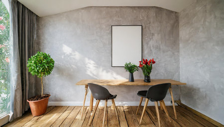 mock up posters in living room interior. Interior scandinavian style. 3d rendering, 3d illustrationの素材