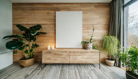 mock up posters in living room interior. Interior scandinavian style. 3d rendering, 3d illustrationの素材