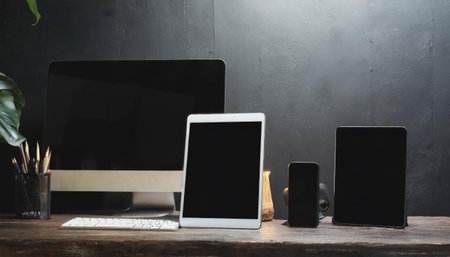 Multiple Devices in a Dark Room Mockupの素材