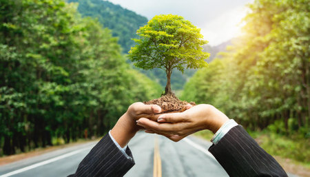 Ecology concept Green earth with stress world environment and earth day, Sustainable green Eco-friendly creative idea concept design,の素材