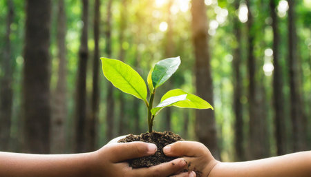 Ecology concept Green earth with stress world environment and earth day, Sustainable green Eco-friendly creative idea concept design,の素材