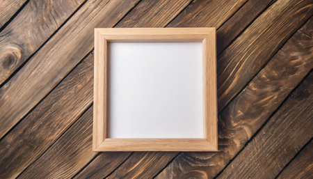 square wooden frame mockup on the wooden floorの素材