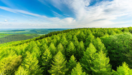 Top view of a young green forest in spring or summerの素材