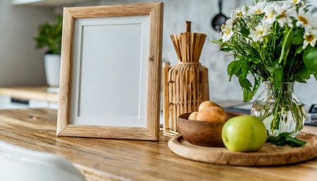 Mock up frame in kitchen interior background. Scandinavian home design.の素材