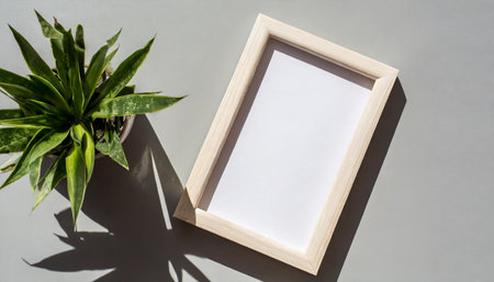 enhancing the mockup overlay in a horizontal, two vertical sheets of textured white paper against a soft gray table background. the natural light creates subtle shadows from an with leaves on tableの素材