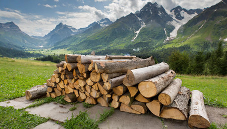textured firewood background of chopped wood for kindling and heating the house. a woodpile with stacked firewood. the texture of the birch tree. bannerの素材