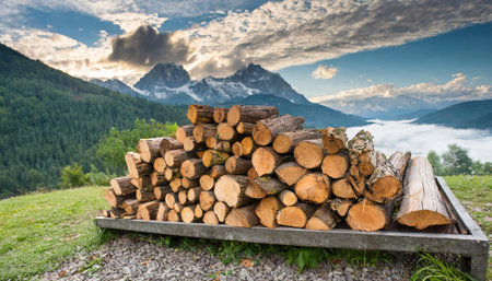 textured firewood background of chopped wood for kindling and heating the house. a woodpile with stacked firewood. the texture of the birch tree. bannerの素材