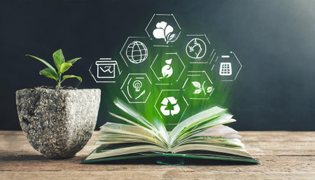 Ecology, eco-friendly growing tree plant on volunteer's hand natural background for go green, Arbor day, reforestation sustainable bio forest saving environment ecosystems conservation csr conceptの素材