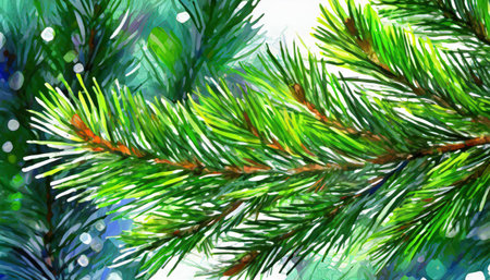 pine branch watercolor isolated illustration green natural forest christmas tree needles branches greenery hand drawn holiday decor with fir branch holiday celebration decorationの素材