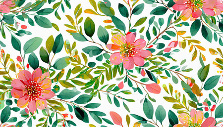 Autumn seamless pattern with colorful fallen leaves isolated on white background. Watercolor botanical composition for fabric, textile, wallpaper and wrapping paperの素材