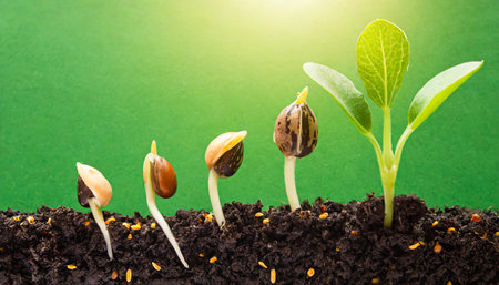 Sequence of seed germination on green backgroundの素材