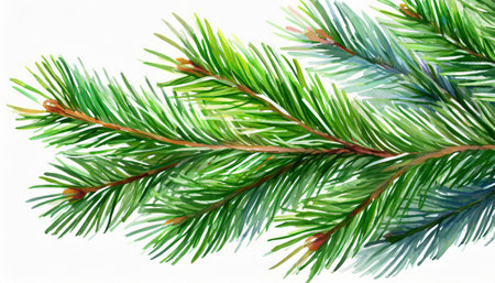 pine branch watercolor isolated illustration green natural forest christmas tree needles branches greenery hand drawn holiday decor with fir branch holiday celebration decorationの素材