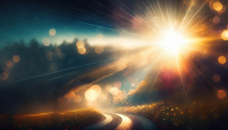 lens flares for photography and anamorphic lens flare. Beautiful digital light flare. Abstract Glowing light effect lens flare on dark background.の素材